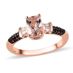 Premium Marropino Morganite, Brown And White Zircon Ring In Vermeil Rose Gold Over Sterling Silver 1.20 Ctw
