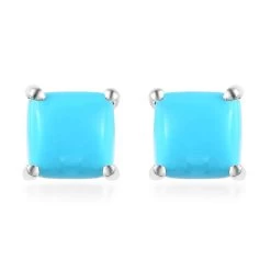 Sleeping Beauty Turquoise Solitaire Stud Earrings In 14K Rose Gold Over Sterling Silver 1.20 Ctw