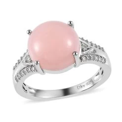 Peruvian Pink Opal And Moissanite Ring In Platinum Over Sterling Silver 4.75 Ctw