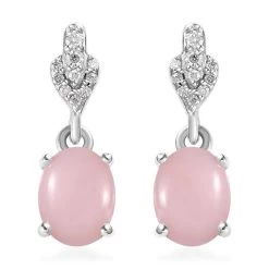Peruvian Pink Opal And Moissanite Dangle Earrings In Platinum Over Sterling Silver 2.00 Ctw