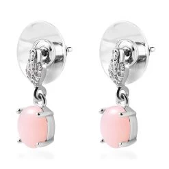 Peruvian Pink Opal And Moissanite Dangle Earrings In Platinum Over Sterling Silver 2.00 Ctw -Jewelry store 7628740 3