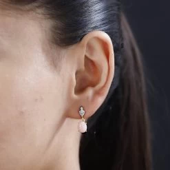 Peruvian Pink Opal And Moissanite Dangle Earrings In Vermeil Yellow Gold Over Sterling Silver 2.00 Ctw -Jewelry store 7628741 2