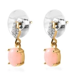 Peruvian Pink Opal And Moissanite Dangle Earrings In Vermeil Yellow Gold Over Sterling Silver 2.00 Ctw -Jewelry store 7628741 3