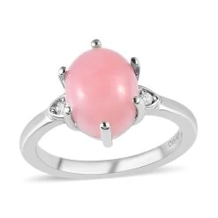 Peruvian Pink Opal And Moissanite Ring In Platinum Over Sterling Silver 2.35 Ctw