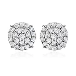 Luxuriant Lab Grown Diamond G-H SI Double Halo Stud Earrings In Platinum Over Sterling Silver 0.50 Ctw