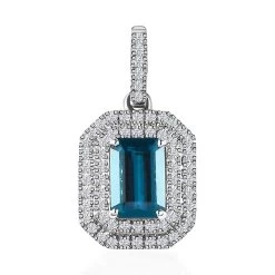 Luxoro 14K White Gold AAA Monte Belo Indicolite And Diamond G-H I3 Pendant 1.30 Ctw