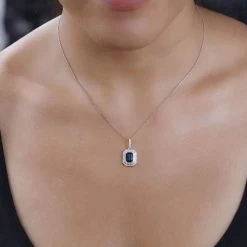 Luxoro 14K White Gold AAA Monte Belo Indicolite And Diamond G-H I3 Pendant 1.30 Ctw -Jewelry store 7629115 2