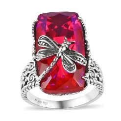 Artisan Crafted Premium Volcanic Quartz Dragonfly Ring In Black Oxidized Sterling Silver 15.35 Ctw