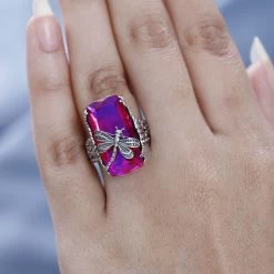 Artisan Crafted Premium Volcanic Quartz Dragonfly Ring In Black Oxidized Sterling Silver 15.35 Ctw -Jewelry store 7630930 2