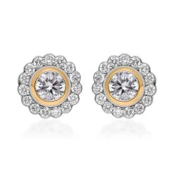 Luxoro 14K Yellow Gold Luxuriant Lab Grown Diamond E-F VS Halo Stud Earrings 1.50 Ctw