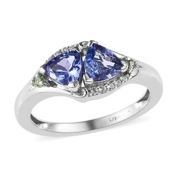 Tanzanite, Multi Gemstone Ring In Platinum Over Sterling Silver 1.00 Ctw