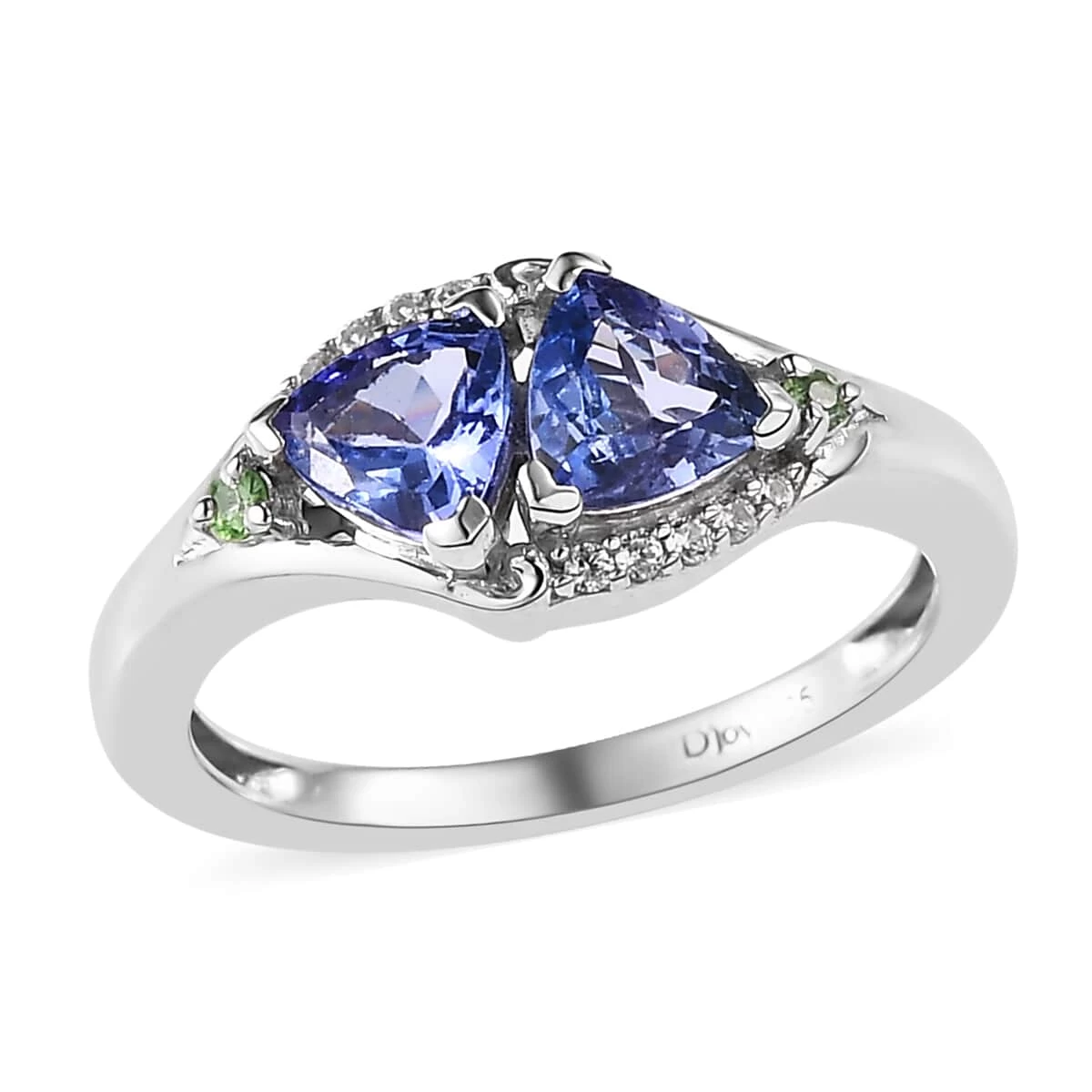 Tanzanite, Multi Gemstone Ring In Platinum Over Sterling Silver 1.00 Ctw 3 Tanzanite, Multi Gemstone Ring In Platinum Over Sterling Silver 1.00 Ctw