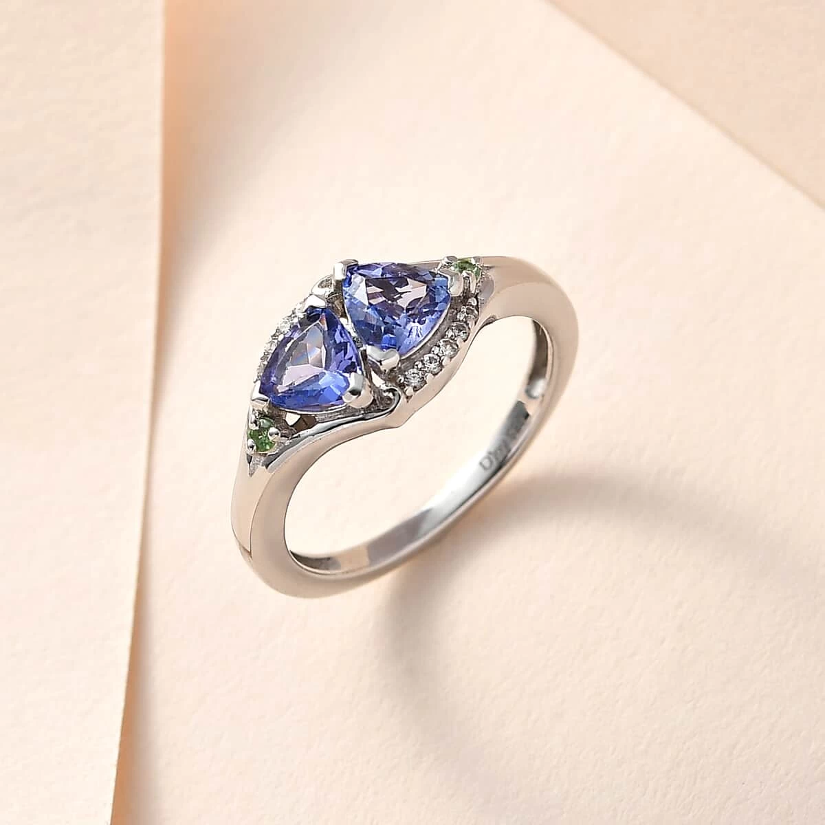 Tanzanite, Multi Gemstone Ring In Platinum Over Sterling Silver 1.00 Ctw 4 Tanzanite, Multi Gemstone Ring In Platinum Over Sterling Silver 1.00 Ctw - Image 2