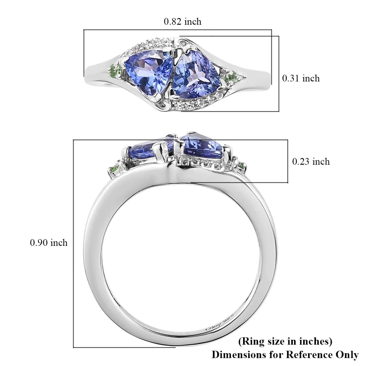 Tanzanite, Multi Gemstone Ring In Platinum Over Sterling Silver 1.00 Ctw 8 Tanzanite, Multi Gemstone Ring In Platinum Over Sterling Silver 1.00 Ctw - Image 6