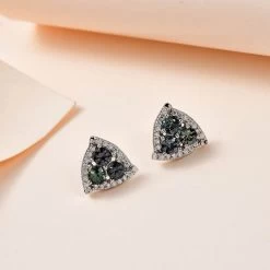 Doorbuster Natural Parti Sapphire And Moissanite Stud Earrings In Platinum Over Sterling Silver 1.65 Ctw -Jewelry store 7632057 1