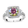 Dichroic Luminous Moissanite And White Moissanite Halo Ring In Platinum Over Sterling Silver 2.90 Ctw -Jewelry store 7632134