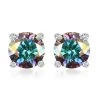 Dichroic Mist Moissanite Stud Earrings In Platinum Over Sterling Silver 1.90 Ctw -Jewelry store 7632294
