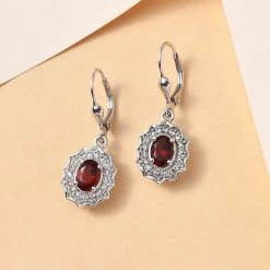 Premium Brazilian Cherry Citrine And White Zircon Lever Back Earrings In Platinum Over Sterling Silver 2.15 Ctw -Jewelry store 7633237 1