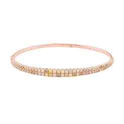 Modani 14K Rose Gold Natural Multi Color Diamond SI3 Bangle Bracelet (7.50 In) Total Metal Weight (8.5 G) Including Titanium Spring Weight 2g 3.00 Ctw