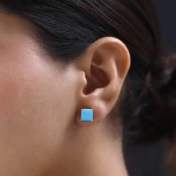 TLV Premium Sleeping Beauty Turquoise Solitaire Stud Earrings In Vermeil YG Over Sterling Silver 3.90 Ctw -Jewelry store 7633957 2