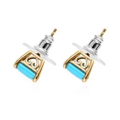 TLV Premium Sleeping Beauty Turquoise Solitaire Stud Earrings In Vermeil YG Over Sterling Silver 3.90 Ctw -Jewelry store 7633957 3