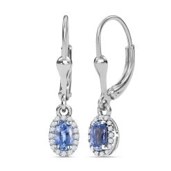 Ceylon Blue Sapphire And White Zircon Lever Back Earrings In Platinum Over Sterling Silver 0.75 Ctw