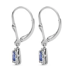 Ceylon Blue Sapphire And White Zircon Lever Back Earrings In Platinum Over Sterling Silver 0.75 Ctw -Jewelry store 7634810 3