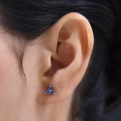 Premium Ceylon Blue Sapphire Stud Earrings In Platinum Over Sterling Silver 0.40 Ctw -Jewelry store 7634878 2