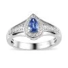 Ceylon Blue Sapphire And White Zircon Halo Ring In Platinum Over Sterling Silver 0.75 Ctw (Del. In 7-10 Days) -Jewelry store 7634918