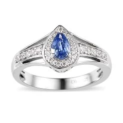 Ceylon Blue Sapphire And White Zircon Halo Ring In Platinum Over Sterling Silver 0.75 Ctw (Del. In 7-10 Days)