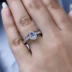 Ceylon Blue Sapphire And White Zircon Halo Ring In Platinum Over Sterling Silver 0.75 Ctw (Del. In 7-10 Days) -Jewelry store 7634918 2