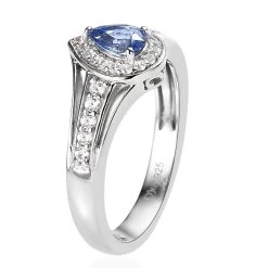 Ceylon Blue Sapphire And White Zircon Halo Ring In Platinum Over Sterling Silver 0.75 Ctw (Del. In 7-10 Days) -Jewelry store 7634918 3