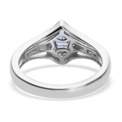 Ceylon Blue Sapphire And White Zircon Halo Ring In Platinum Over Sterling Silver 0.75 Ctw (Del. In 7-10 Days) -Jewelry store 7634918 4