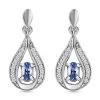 Ceylon Blue Sapphire And White Zircon Dangling Earrings In Platinum Over Sterling Silver 0.75 Ctw