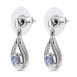 Ceylon Blue Sapphire And White Zircon Dangling Earrings In Platinum Over Sterling Silver 0.75 Ctw -Jewelry store 7634926 3
