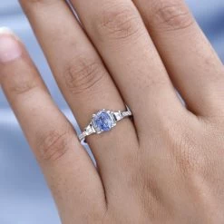 Ceylon Blue Sapphire, Moissanite Ring In Platinum Over Sterling Silver 1.15 Ctw -Jewelry store 7634958 2