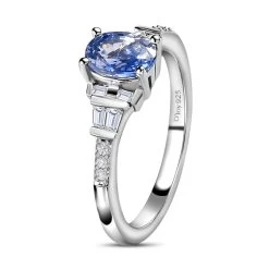 Ceylon Blue Sapphire, Moissanite Ring In Platinum Over Sterling Silver 1.15 Ctw -Jewelry store 7634958 3