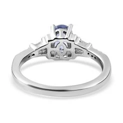 Ceylon Blue Sapphire, Moissanite Ring In Platinum Over Sterling Silver 1.15 Ctw -Jewelry store 7634958 4