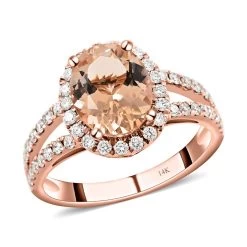 Modani 14K Rose Gold Marropino Morganite And VS Diamond Halo Ring (Del. In 10-12 Days) 2.00 Ctw
