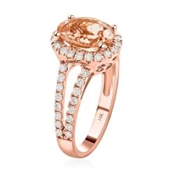 Modani 14K Rose Gold Marropino Morganite And VS Diamond Halo Ring (Del. In 10-12 Days) 2.00 Ctw -Jewelry store 7635243 3
