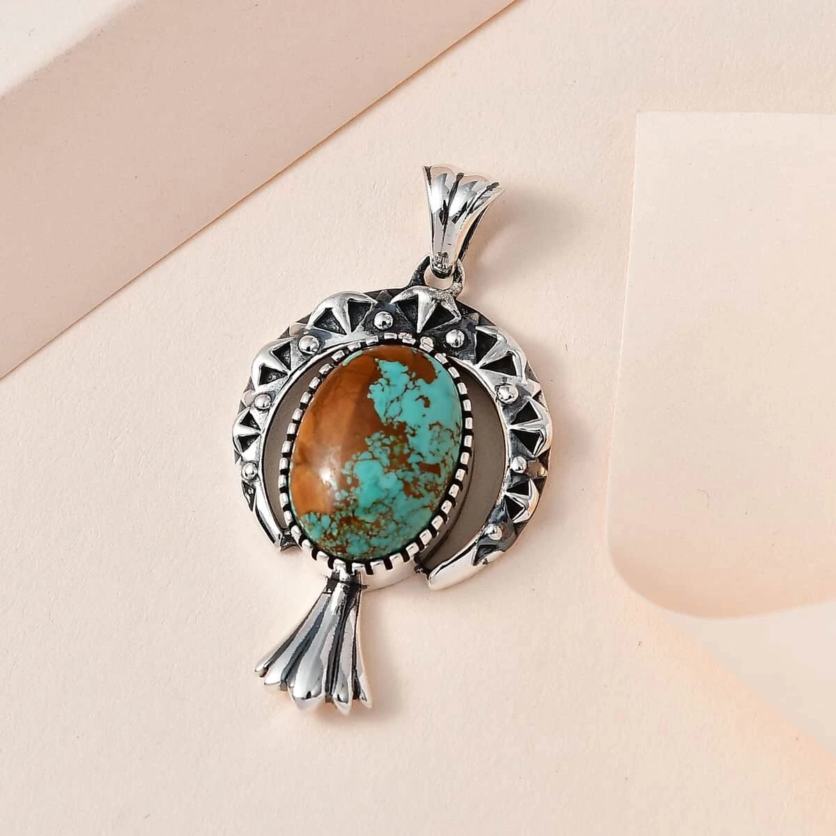 Artisan Crafted Royston Turquoise Pendant In Black Oxidized Sterling Silver 5.85 Ctw 4 Artisan Crafted Royston Turquoise Pendant In Black Oxidized Sterling Silver 5.85 Ctw - Image 2
