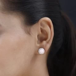 Peruvian Pink Opal And White Zircon Halo Stud Earrings In Platinum Over Sterling Silver 4.10 Ctw -Jewelry store 7637793 2