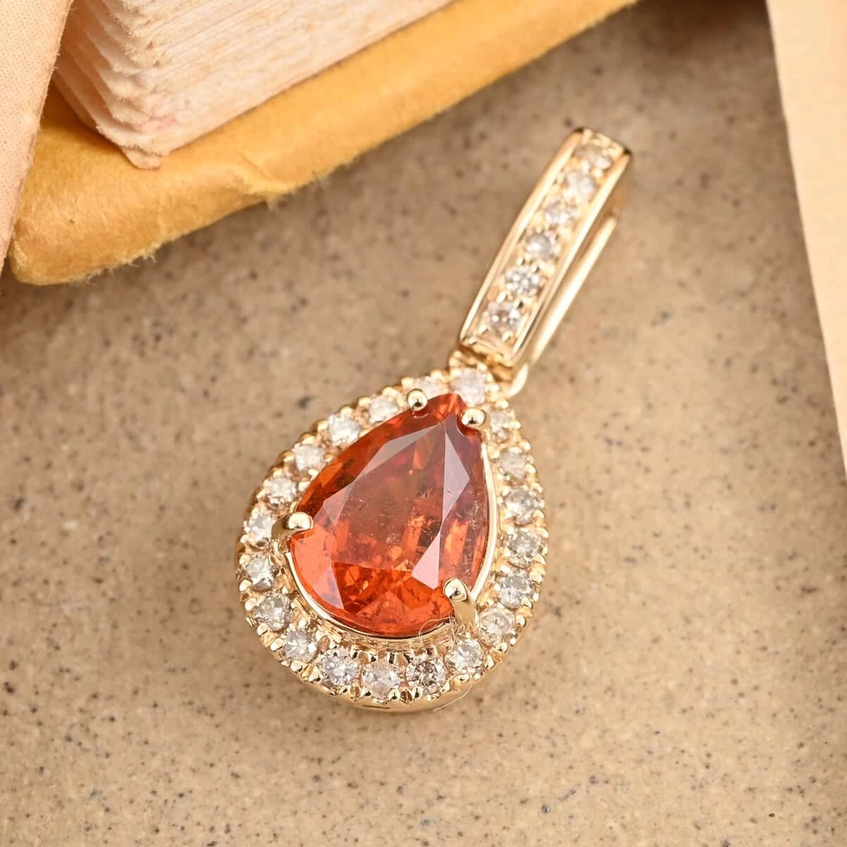 Certified And Appraised Luxoro 14K Yellow Gold AAA Nigerian Spessartite Garnet And G-H I2 Diamond Pendant 1.75 Ctw 4 Certified And Appraised Luxoro 14K Yellow Gold AAA Nigerian Spessartite Garnet And G-H I2 Diamond Pendant 1.75 Ctw - Image 2