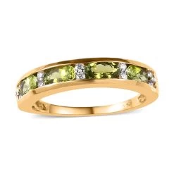 Premium Calabar Tourmaline And Moissanite Half Eternity Band Ring In Vermeil Yellow Gold Over Sterling Silver 1.00 Ctw