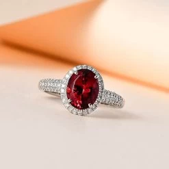 Rhapsody 950 Platinum AAAA Ouro Fino Rubellite And E-F VS2 Diamond Halo Ring 6 Grams 2.35 Ctw (Del. In 7-10 Day) -Jewelry store 7639079 1