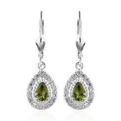 Premium Natural Calabar Green Tourmaline And White Zircon Lever Back Earrings In Platinum Over Sterling Silver 1.50 Ctw
