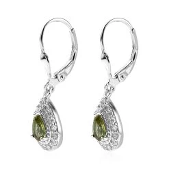Premium Natural Calabar Green Tourmaline And White Zircon Lever Back Earrings In Platinum Over Sterling Silver 1.50 Ctw -Jewelry store 7639171 3