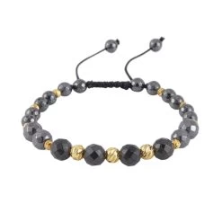 Magnetic Hematite, Shungite With Goldtone Beaded Stretch Bracelet 66.00 Ctw