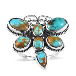 Artisan Crafted Royston Turquoise Butterfly Ring In Sterling Silver 7.00 Ctw