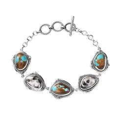 Artisan Crafted Royston Turquoise And White Buffalo Toggle Clasp Bracelet In Sterling Silver (7.25 In) 21.85 Ctw